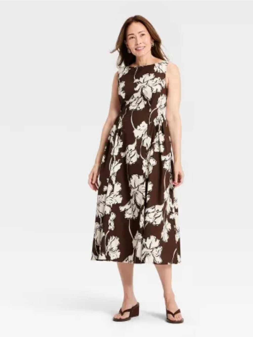 A New Day Women's Corset Midi A-Line Dress Brown FloralSize XS